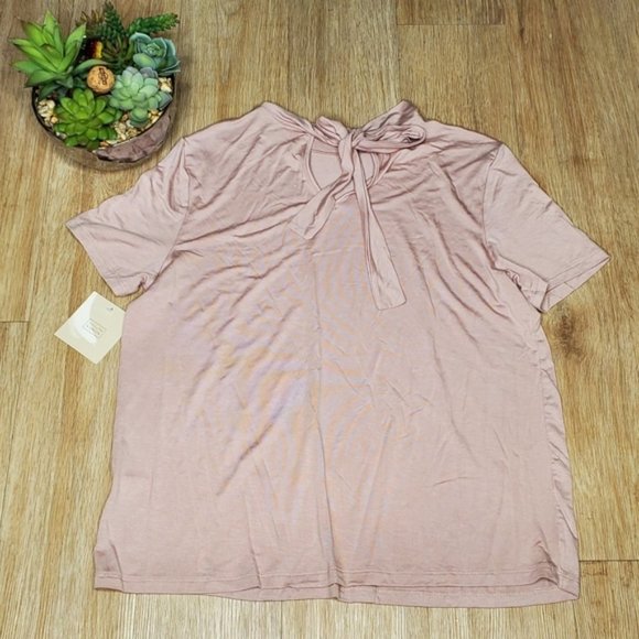 14th Union Blush Pink Top Mock Neck Tie Back Tee Shirt Shimmer Top Pastel M NEW - Picture 5 of 5